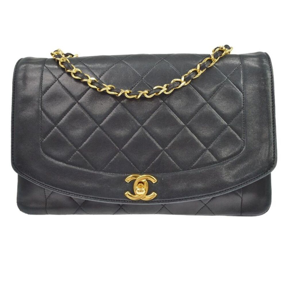 Chanel Diana Flap Quilted Lambskin Black Leather Handbag